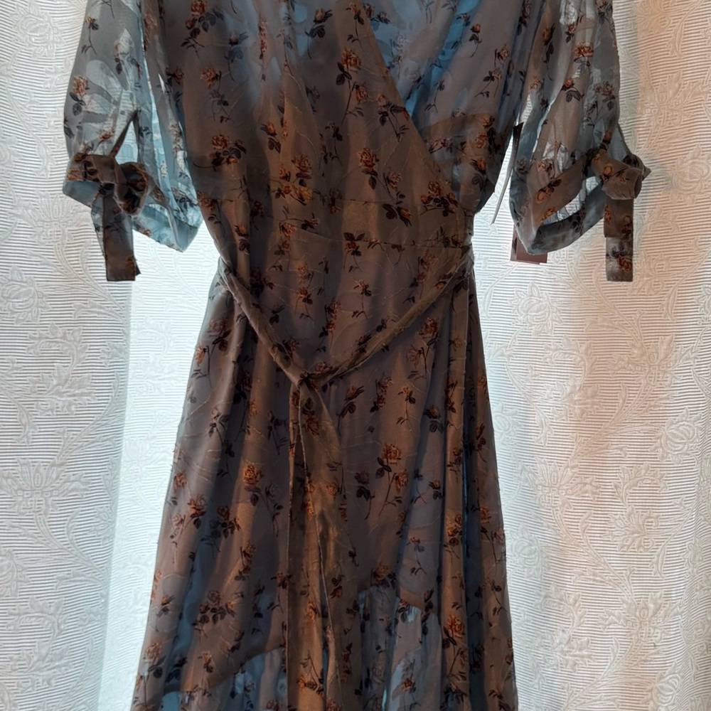 Eva Mendes for New York & Company Blue Floral half Sleeve Dress - Picture 2 of 6